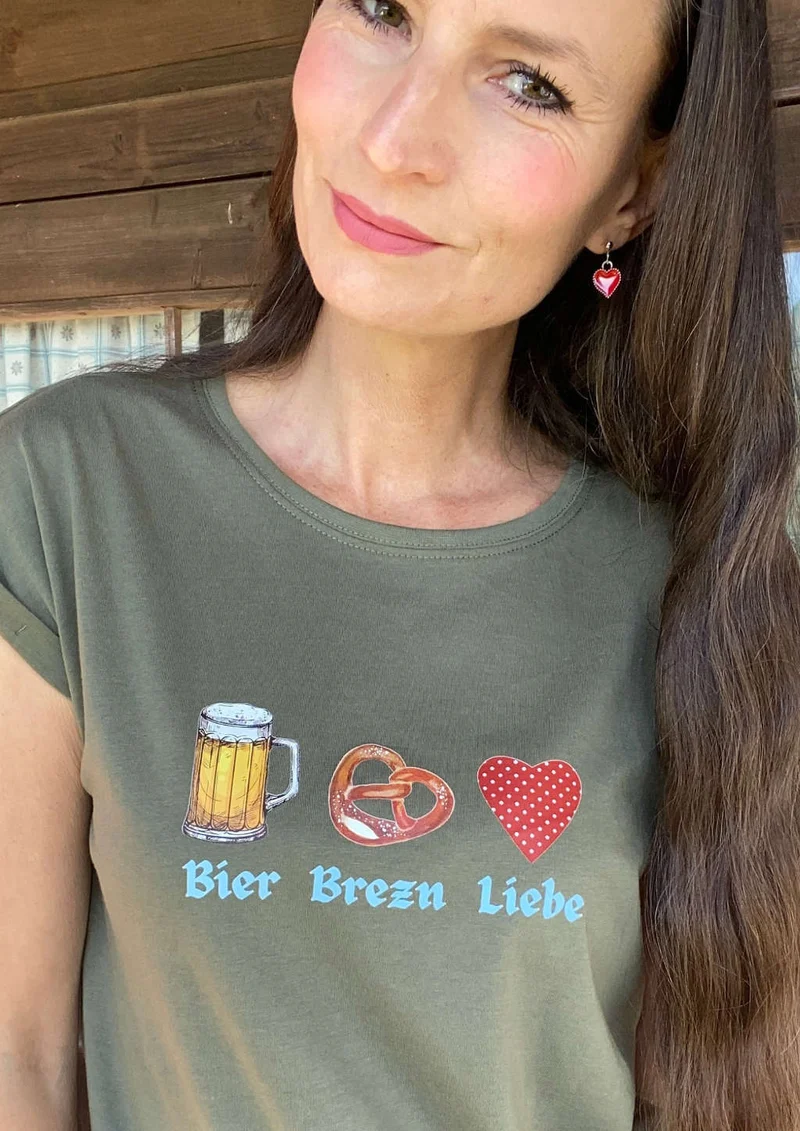Shirt Bier Brezn Liebe in oliv