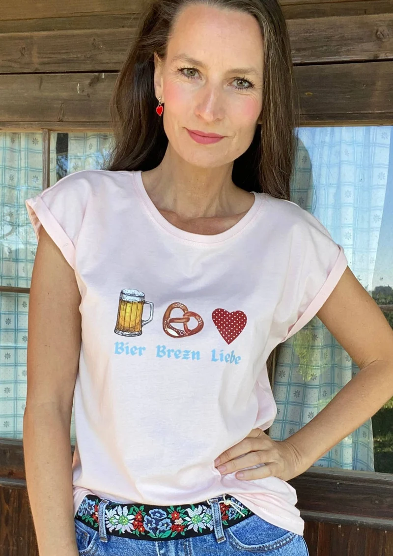Shirt Bier Brezn Liebe in rosa
