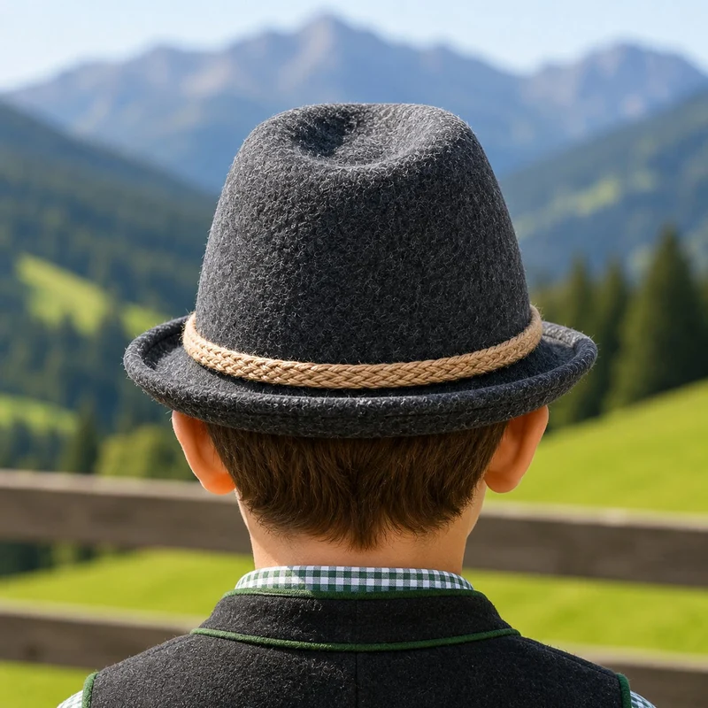 Isar-Trachten Kinder Trachtenhut mit Kordel 60103 | Anthrazit