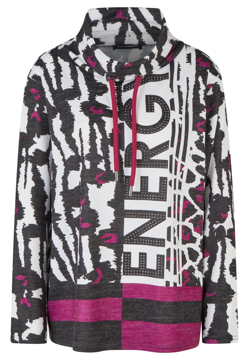 Shirt-Pulli mit „ENERGY“-Plättchen-Motiv und Kordelkragen