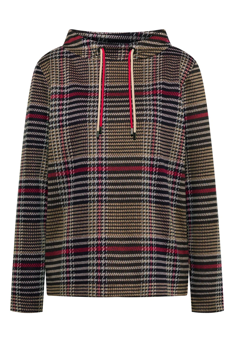 Jerseyshirt mit Funnel Neck und Karomuster
