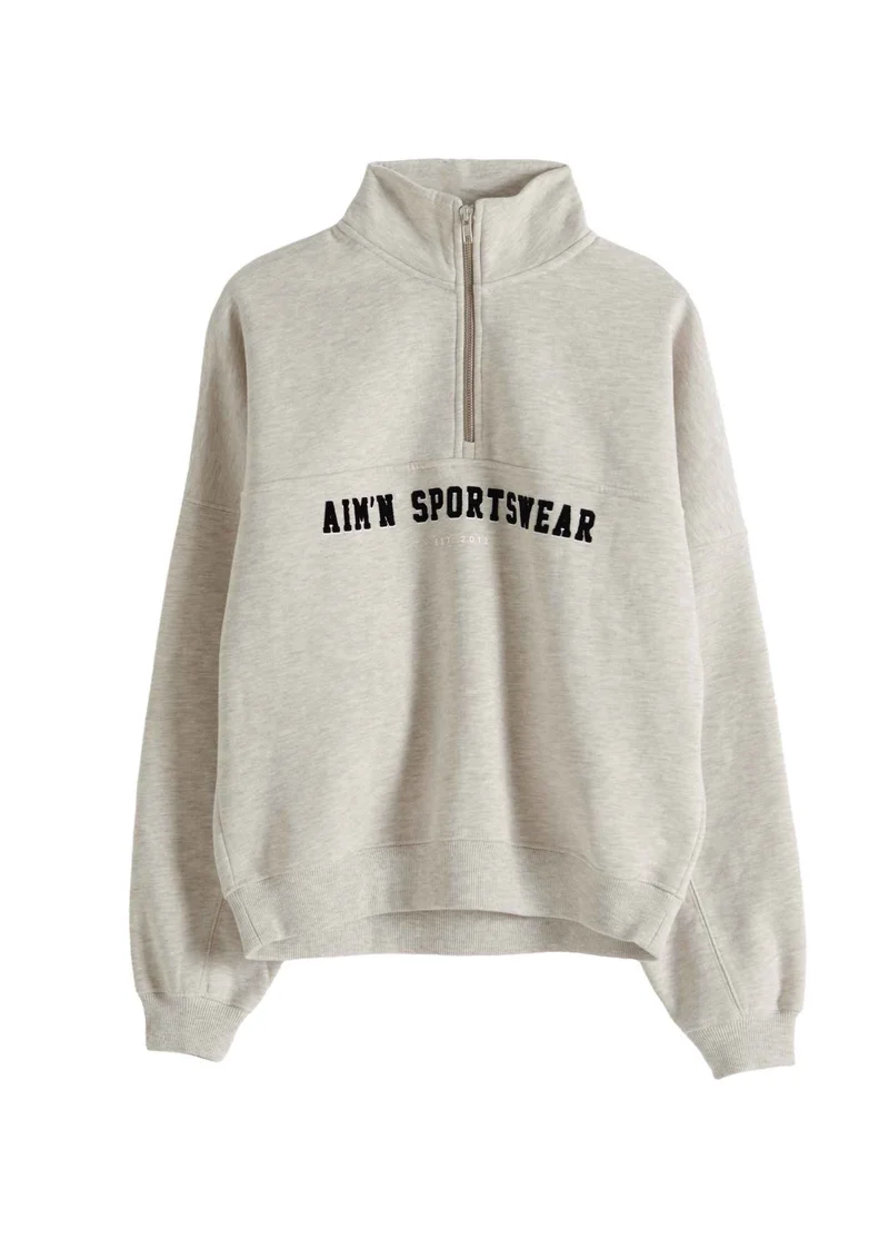 Varsity Sweat Half Zip in Beige Melange