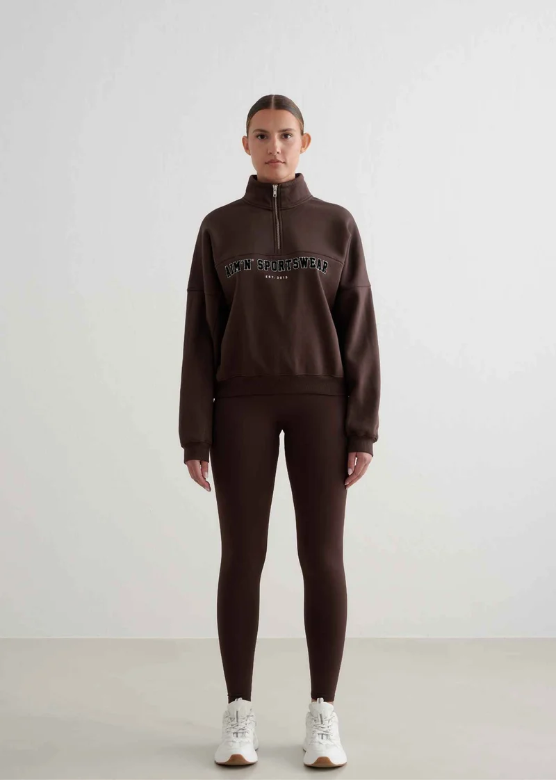 Varsity Sweat Half Zip in Chocolate
