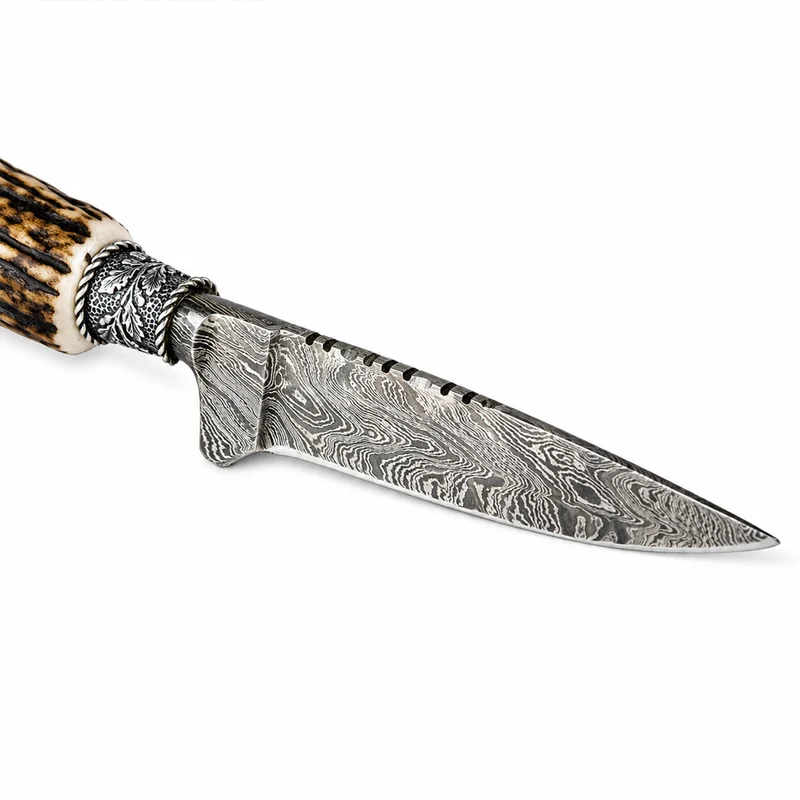 Funk Hirschhorn Trachtenmesser mit Damastklinge und Zierfigur | Hirsch