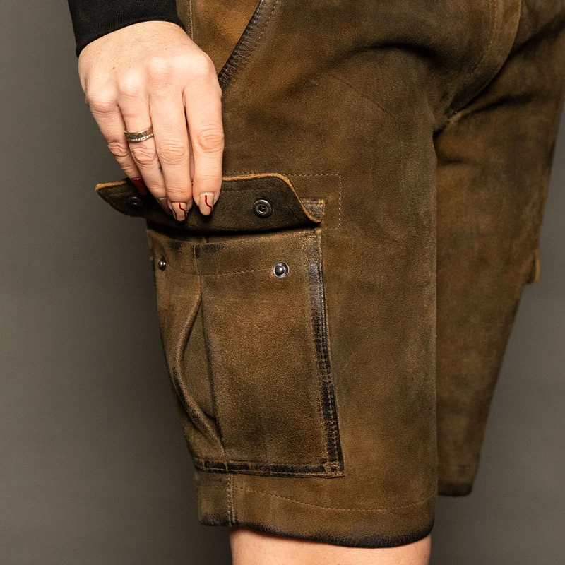 Datschi Trachten Damen Cargo Lederhose Leni Braun Wildbock Leder