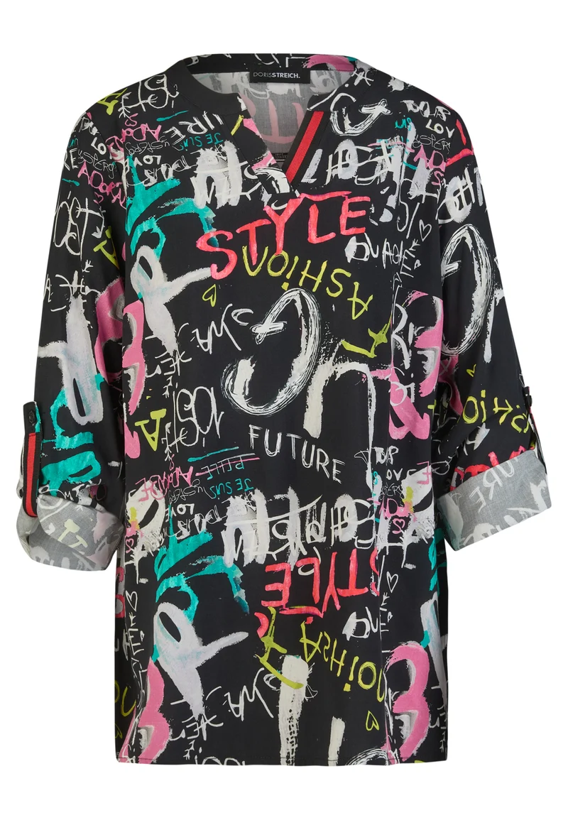 Bluse mit farbenfrohem Graffiti-Print und A-Linie