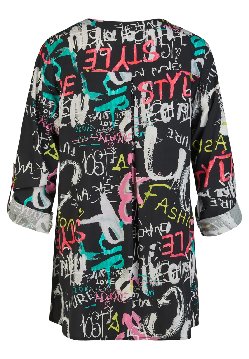 Bluse mit farbenfrohem Graffiti-Print und A-Linie