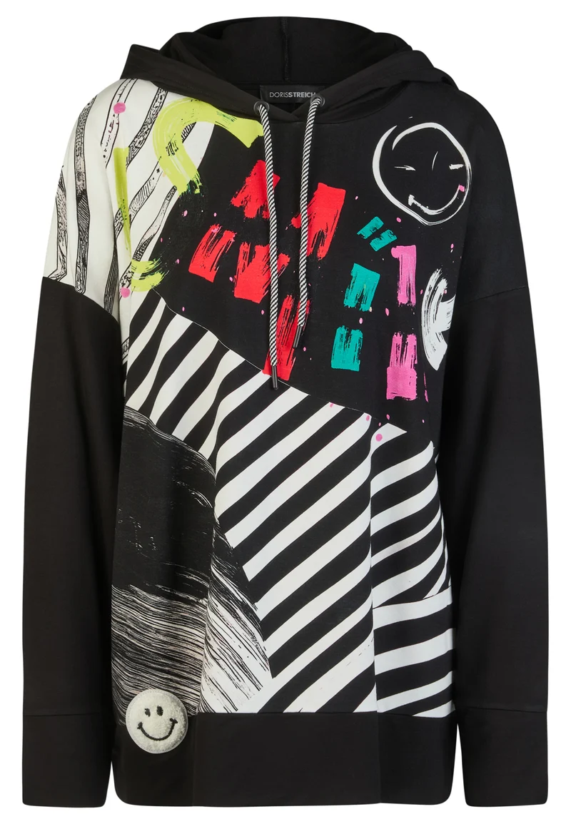 Hoodie-Sweatshirt mit Smiley-Badge und Kordel