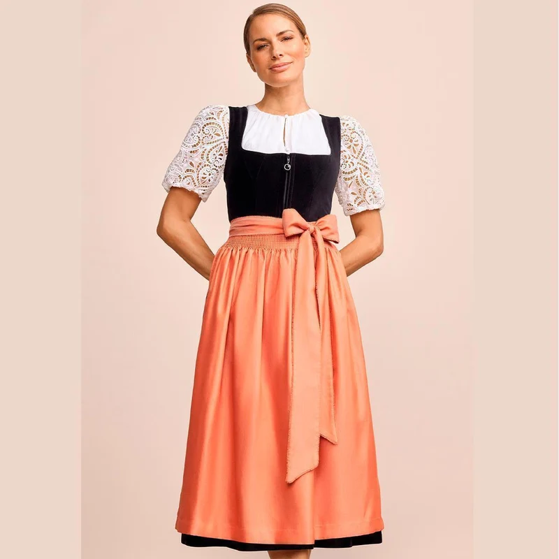 Krüger Dirndl Jacinta Schwarz Orange Blumenrock 80cm