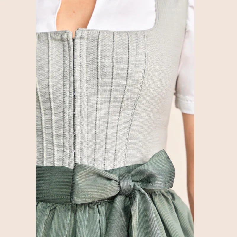 Krüger Dirndl Margit Grün 70cm Leinenstruktur