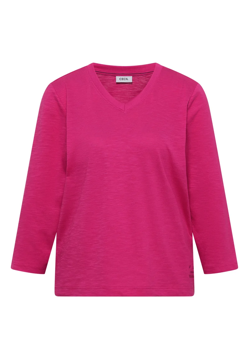 3/4-Arm Shirt in Unifarbe mit V-Neck