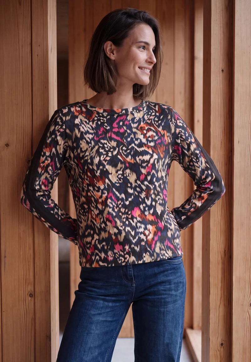 Langarmshirt mit Boat Neck und Print