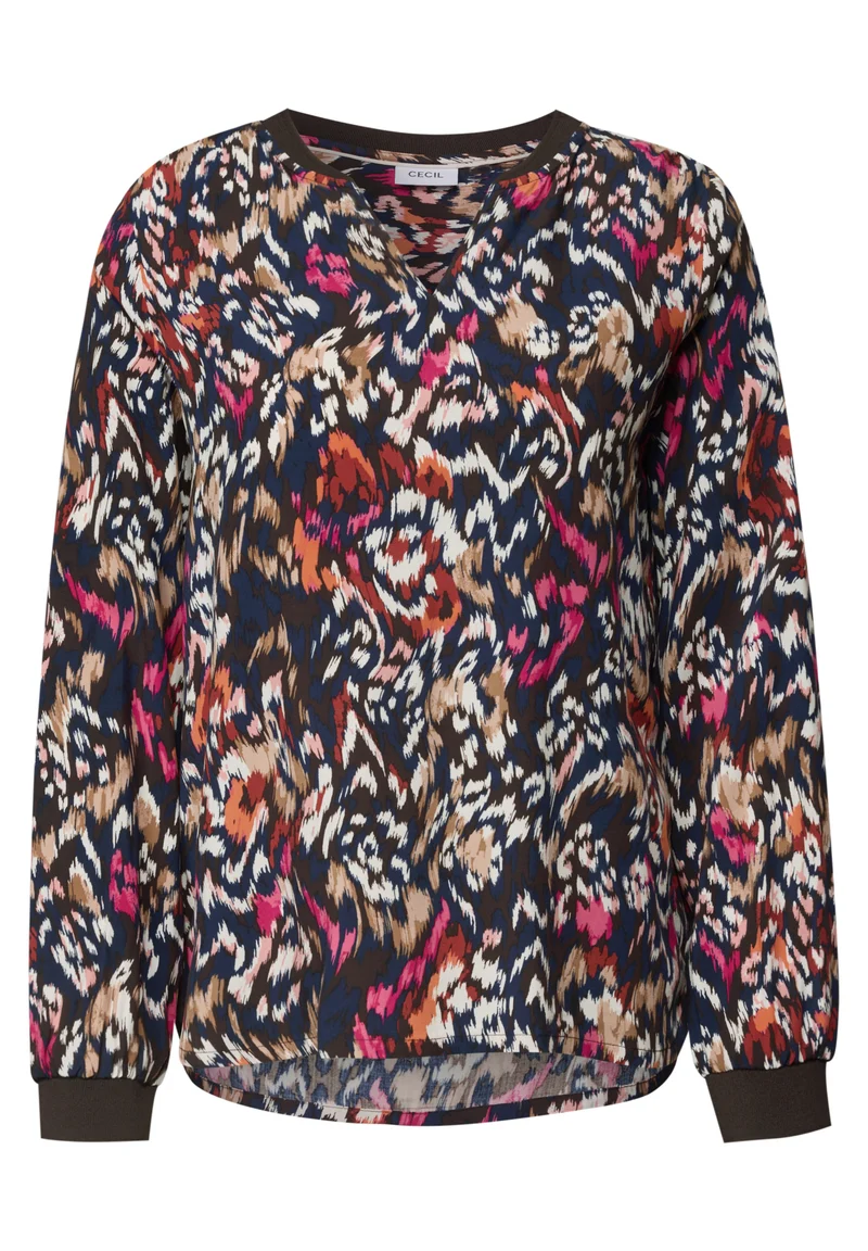Bluse mit Split Neck und Print