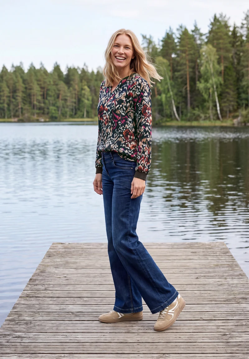Bluse mit Split Neck und Print