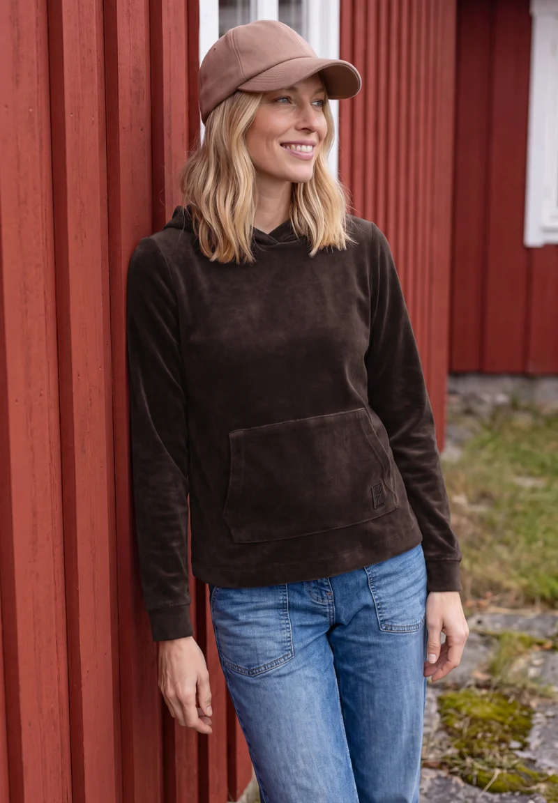 Langarmshirt aus Cord mit Kapuze