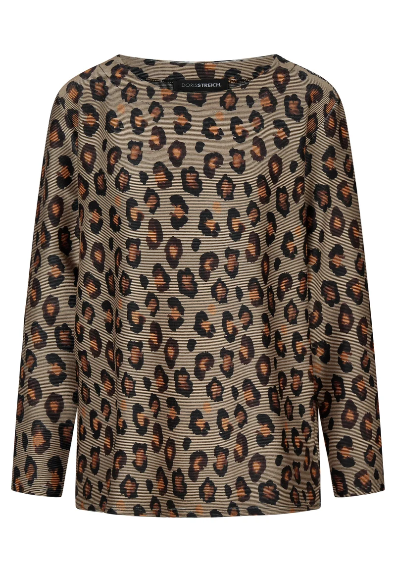 Shirt-Pulli mit Leo-Print und metallischer Ottoman-Struktur