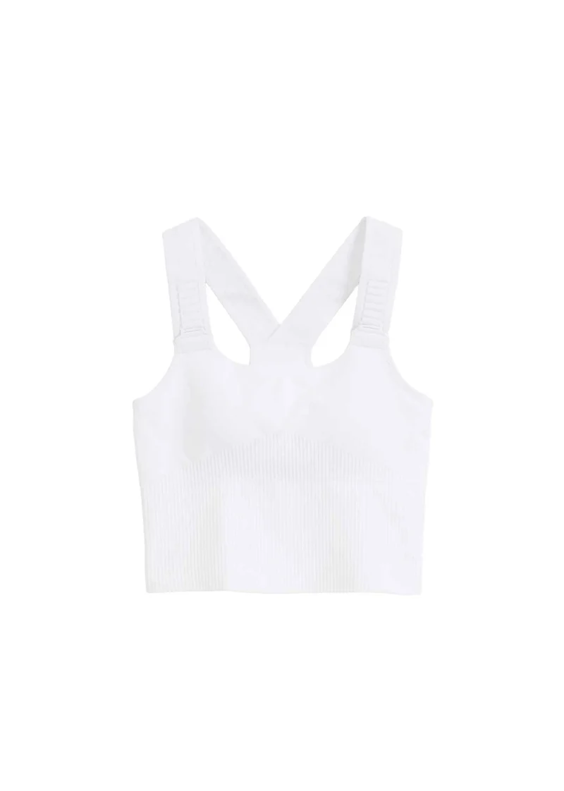 Ribbed Seamless High Support Bra in Weiß