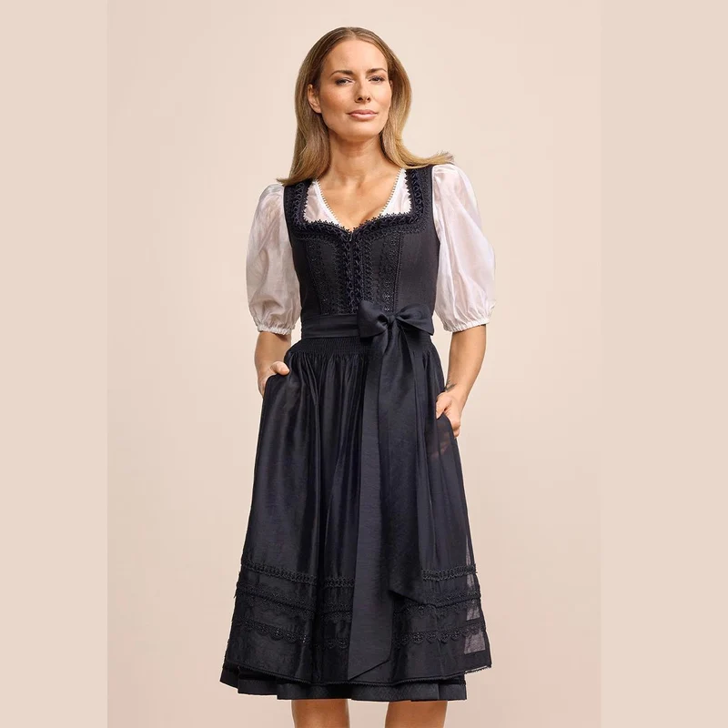 Krüger Dirndl Schwarz Verity Herz Ausschnitt 70cm