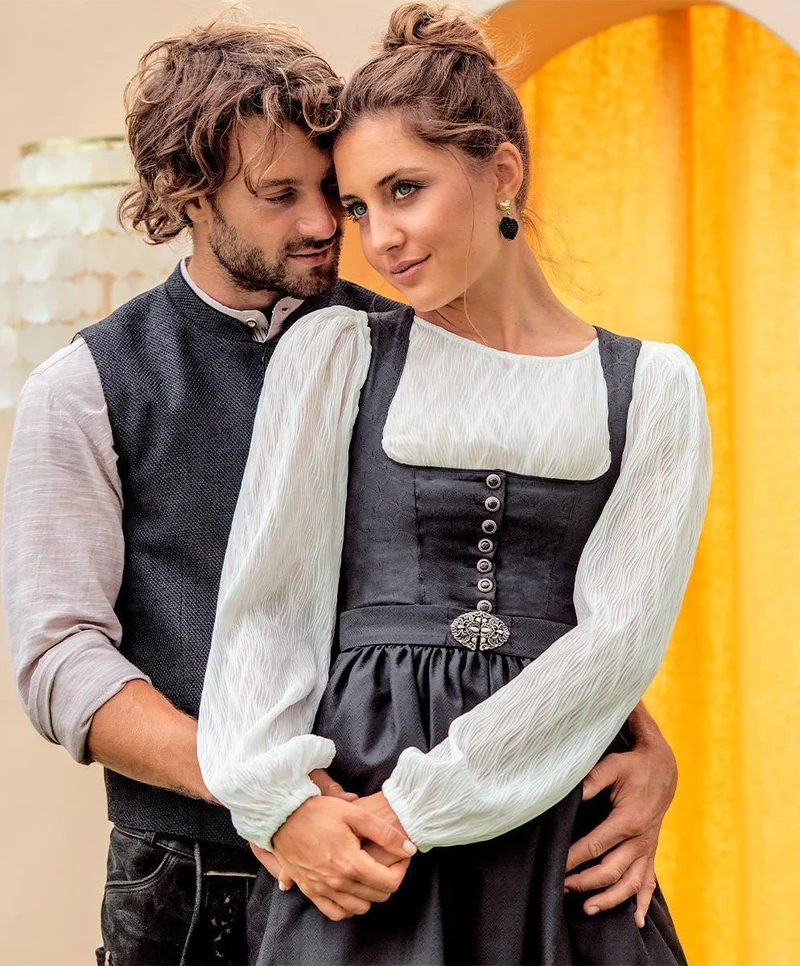 MarJo Dirndl Otterfing Asphalt Schwarz Gerader Ausschnitt 70cm