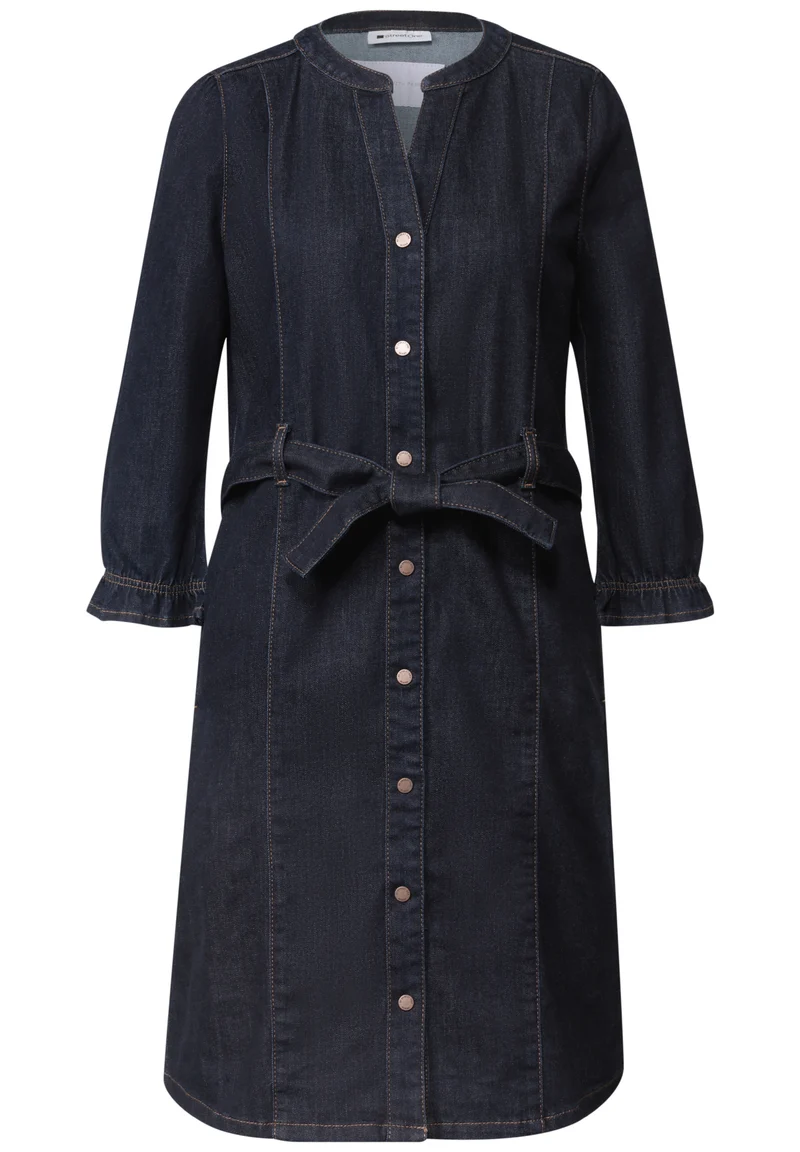 Knielanges Denim Kleid mit Gürtel