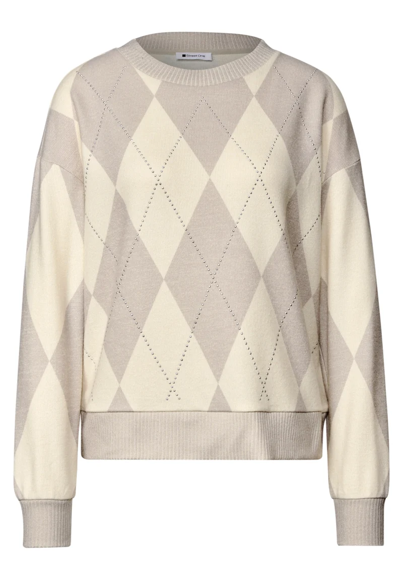 Shirt mit Argyle-Muster und Schmucksteinen