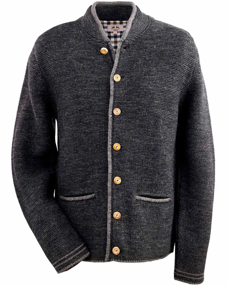 MADDOX Herren Trachten Strickjacke "Altishofen" mit Stehkragen | Anthrazit