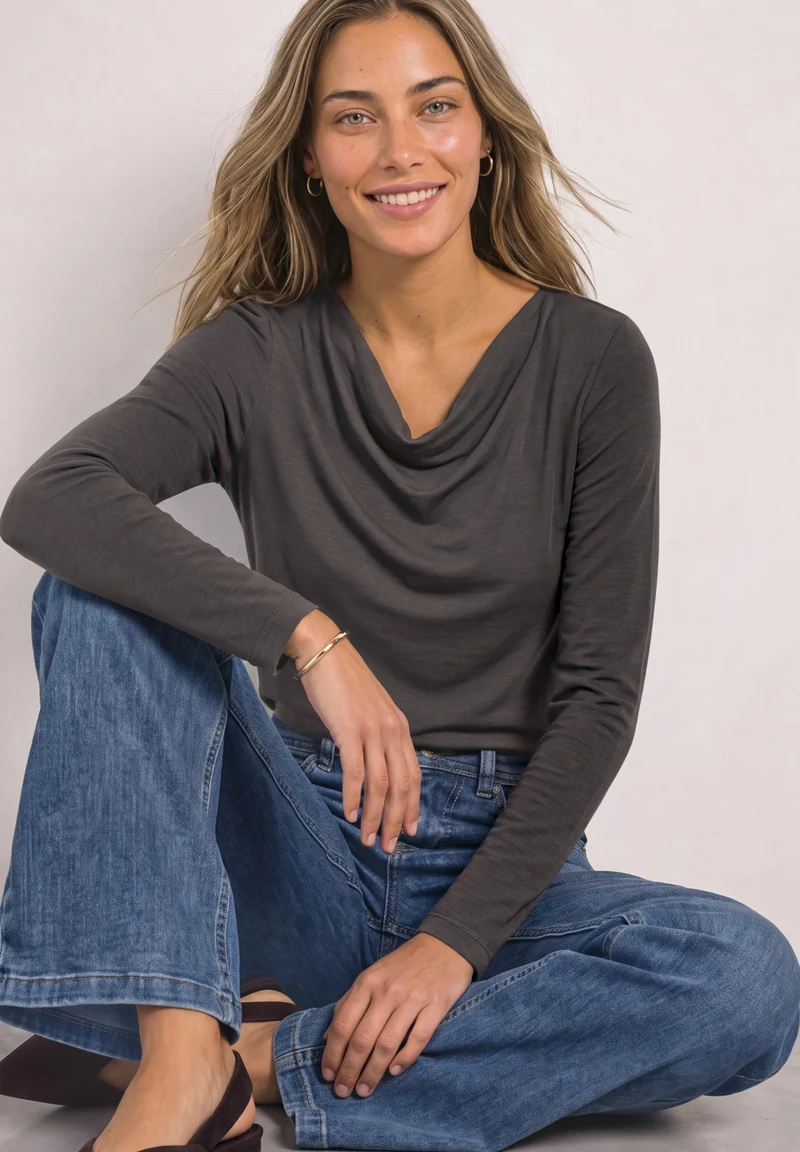Silk-Look Shirt mit Wasserfall-Front