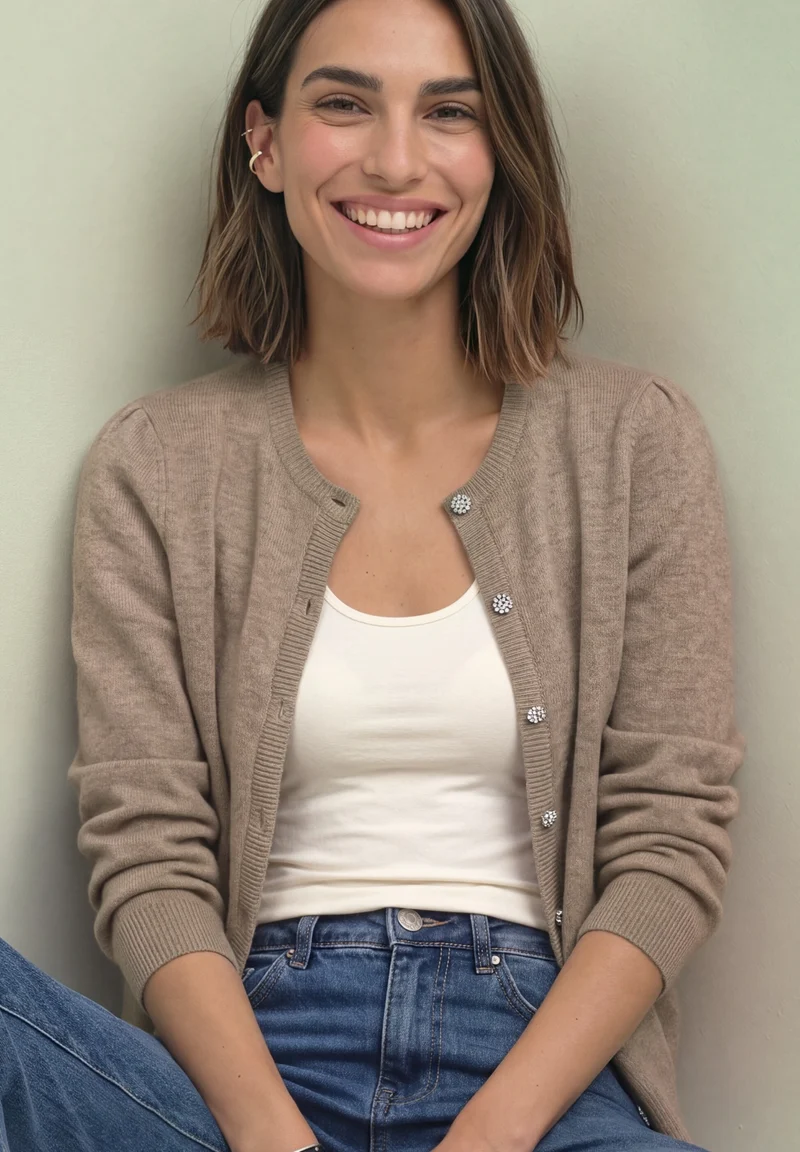 Cardigan mit Rundhals und Knöpfen