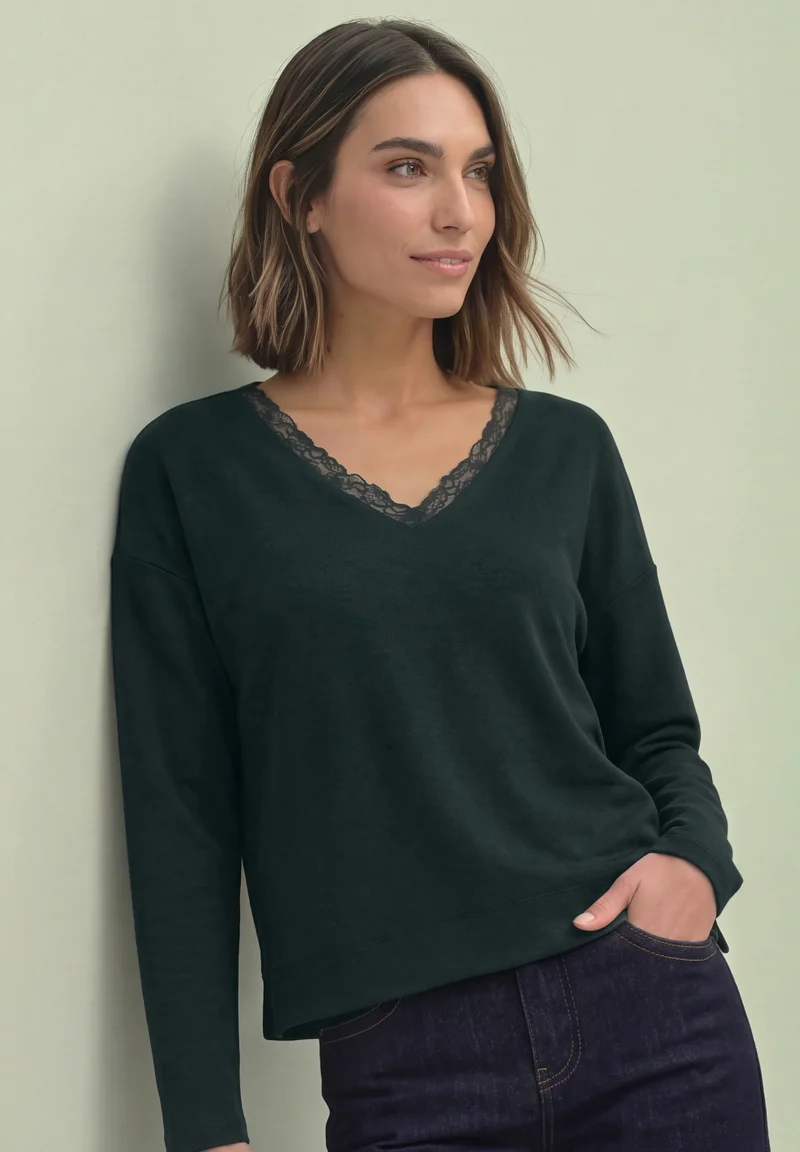 Langarmshirt mit Spitzendetail