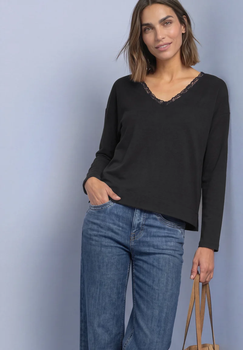Langarmshirt mit Spitzendetail