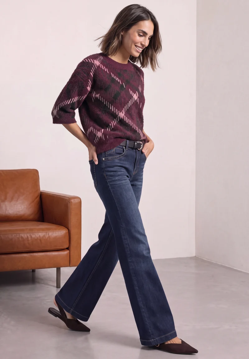 Kurzarm-Pullover im Karo-Look
