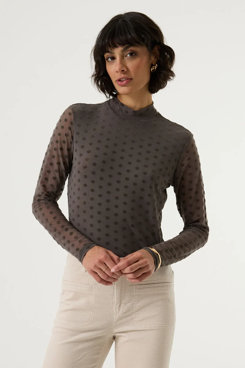 Mesh-Langarmshirt mit Allover-Print