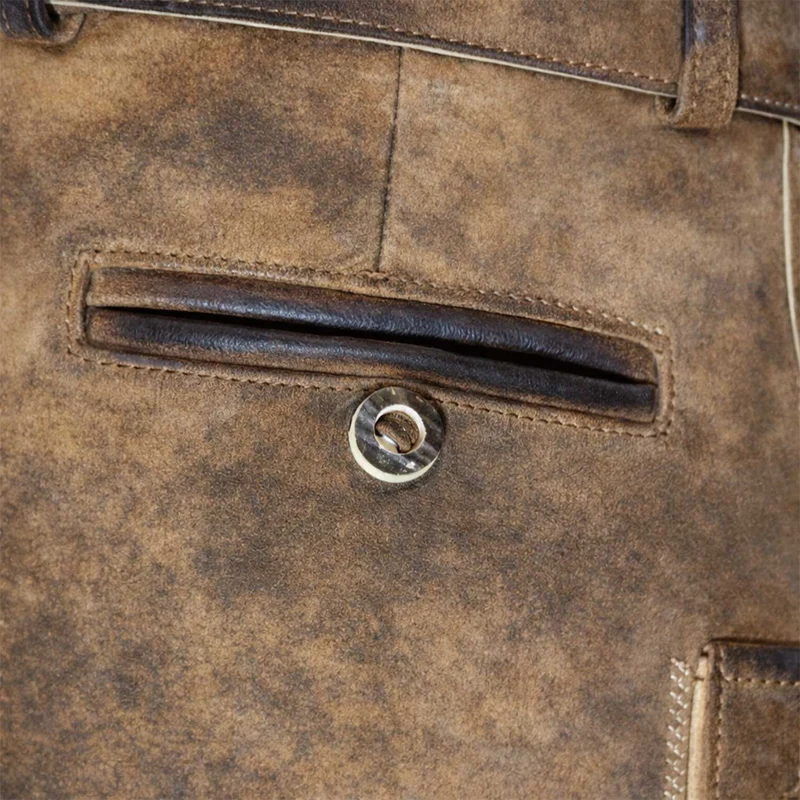 MADDOX Kurze Herren Lederhose "Mandlach" mit Gürtel | Camel Braun