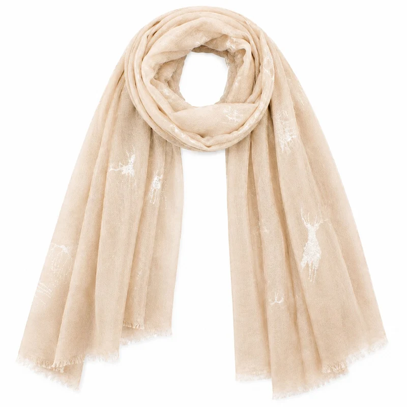 Trachten Halstuch Schal Uni mit Glitter Hirsch | Beige