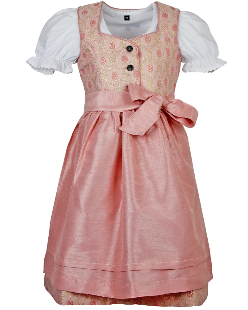 MADDOX Kinder Dirndl "Gabriella" 3-tlg. mit Bluse und Schürze | Rosa Glitzer