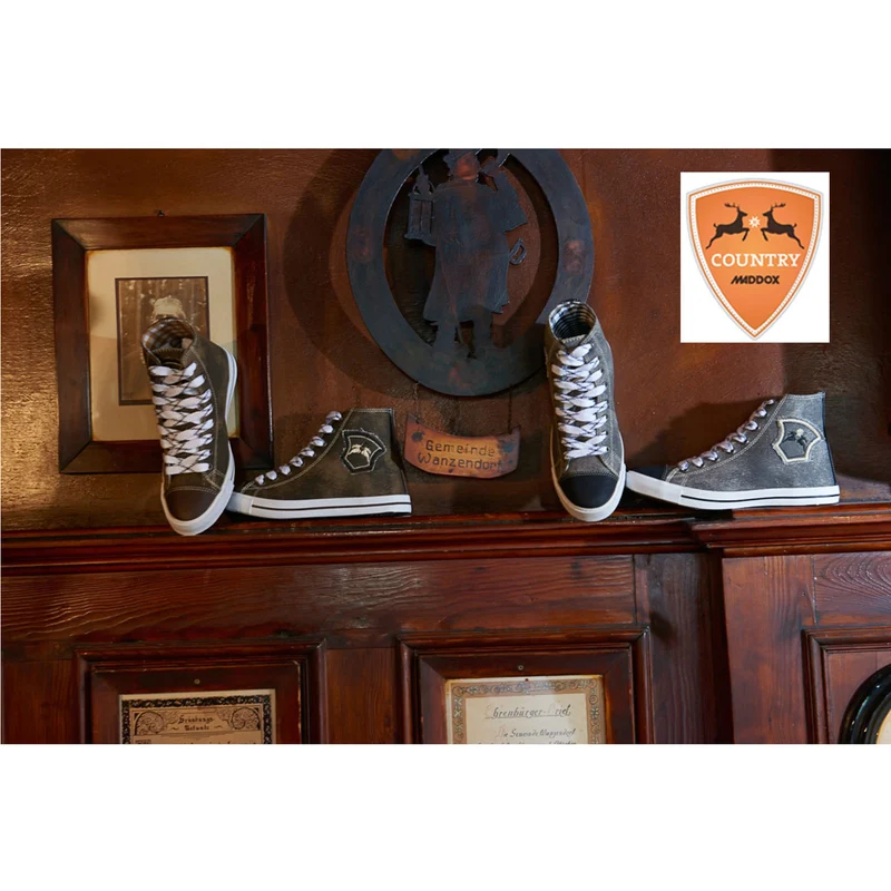 MADDOX Trachten Leder Schuhe Hohe Sneaker "Marinus" | Stein