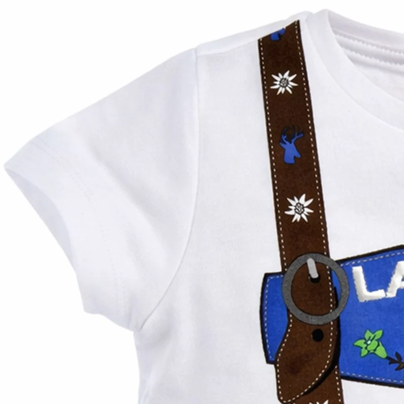 BONDI Baby Jungen Hosenträger T-Shirt "Lausbub" 91325 | Weiß Blau
