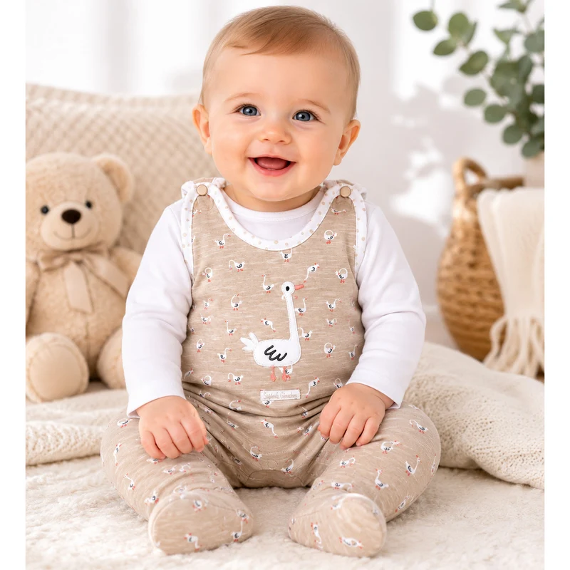 BONDI Baby Strampler "Gänschen" 93959 | gans allover Beige - Babystrampelanzug