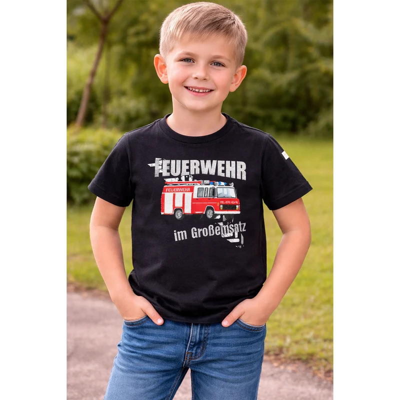 BONDI Jungen T-Shirt "Feuerwehr" 33178 | Schwarz