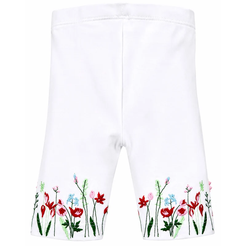 BONDI Capri Leggings "Blumenwiese" Stickerei 86627 | Weiß - Baby Sommerhose