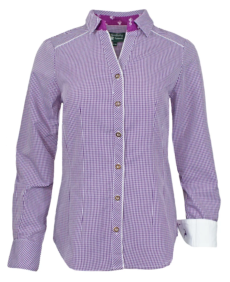 Maddox Damen Langarm Trachtenbluse Innsbruck - Lila Pflaume