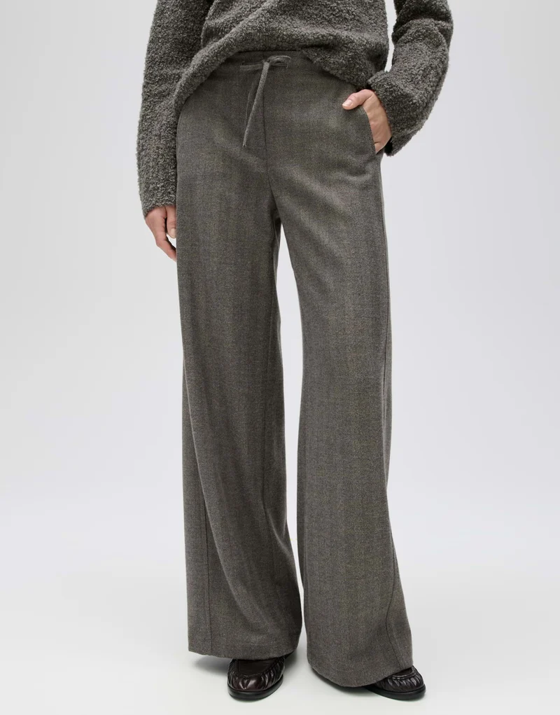 MELANE HERRINGBONE Wide Leg Pants