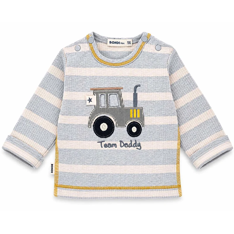 BONDI Baby Jungen Langarmshirt "Team Daddy" 94051 | Stripe Grey/Beige
