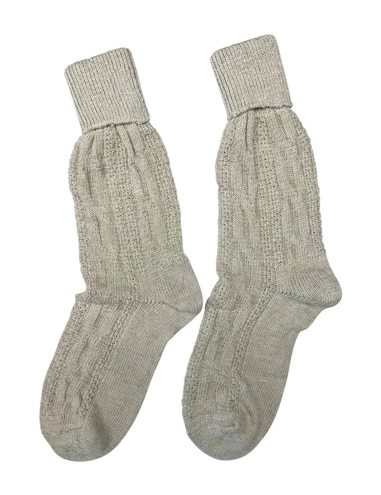 Trachten Umschlagsocken mit Bündchen - Trachtenstrümpfe Zopfmuster | Natur