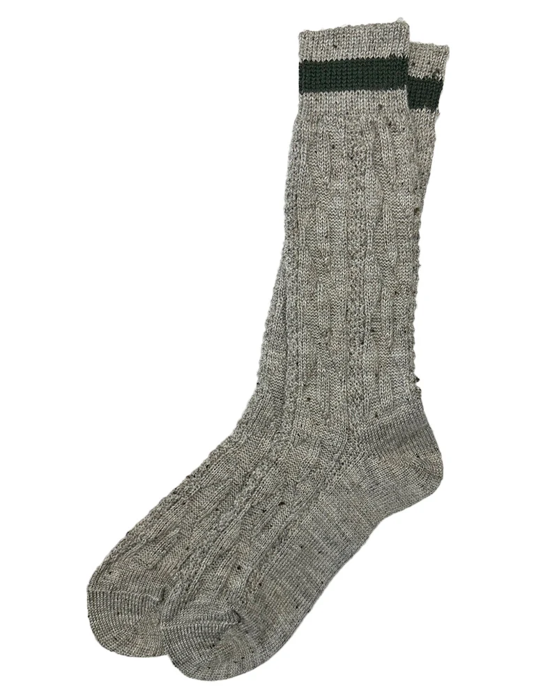 Trachten Shopper Socken mit Zopfmuster und Streifen - Trachtenstrümpfe | Nuss Oliv