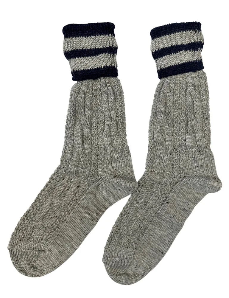 Trachten Umschlagsocken mit Bündchen Zopfmuster - Trachtenstrümpfe | Nuss Marine