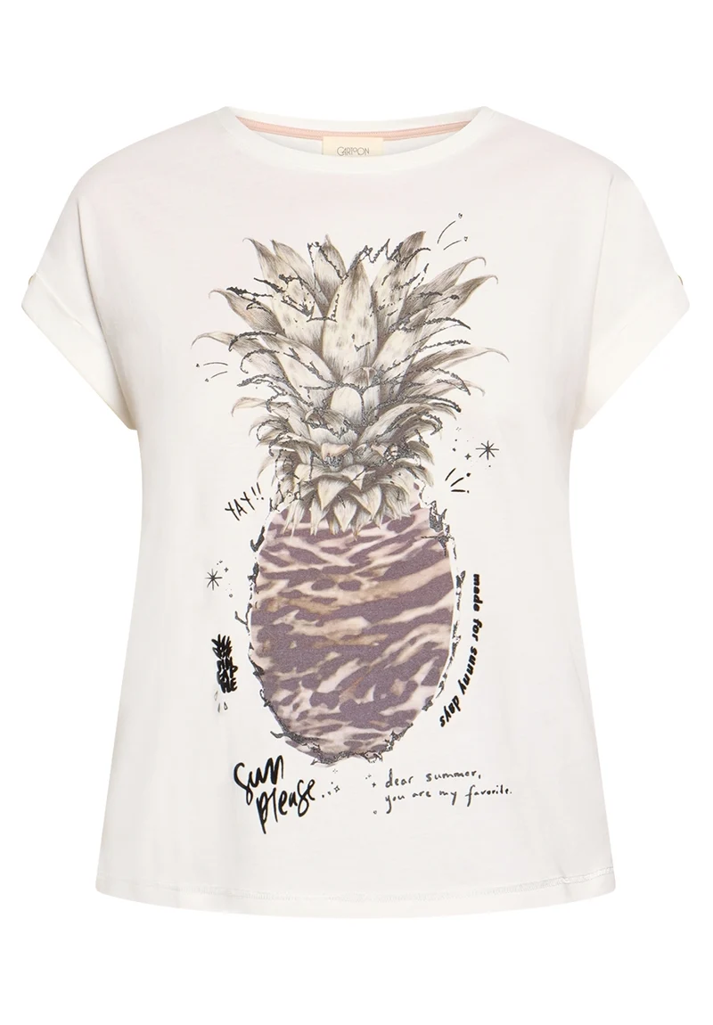 Baumwollshirt mit Placement-Print und Ärmelaufschlag