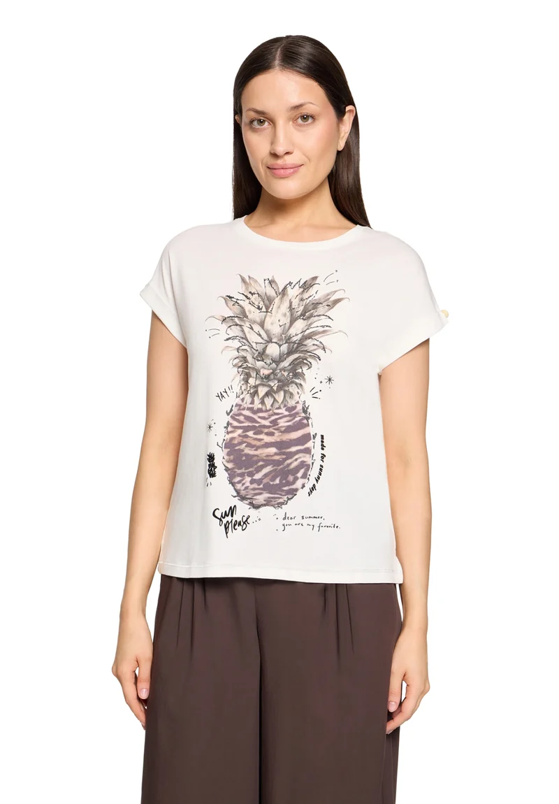 Baumwollshirt mit Placement-Print und Ärmelaufschlag