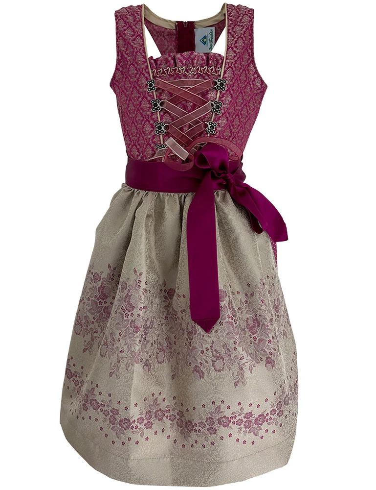 Isar-Trachten Jugend Dirndl "Beata" Blümchenmuster 43633 | Beere Champagner
