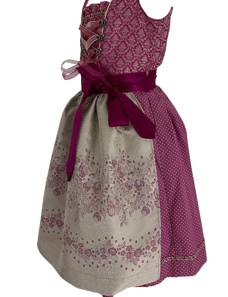 Isar-Trachten Jugend Dirndl "Beata" Blümchenmuster 43633 | Beere Champagner